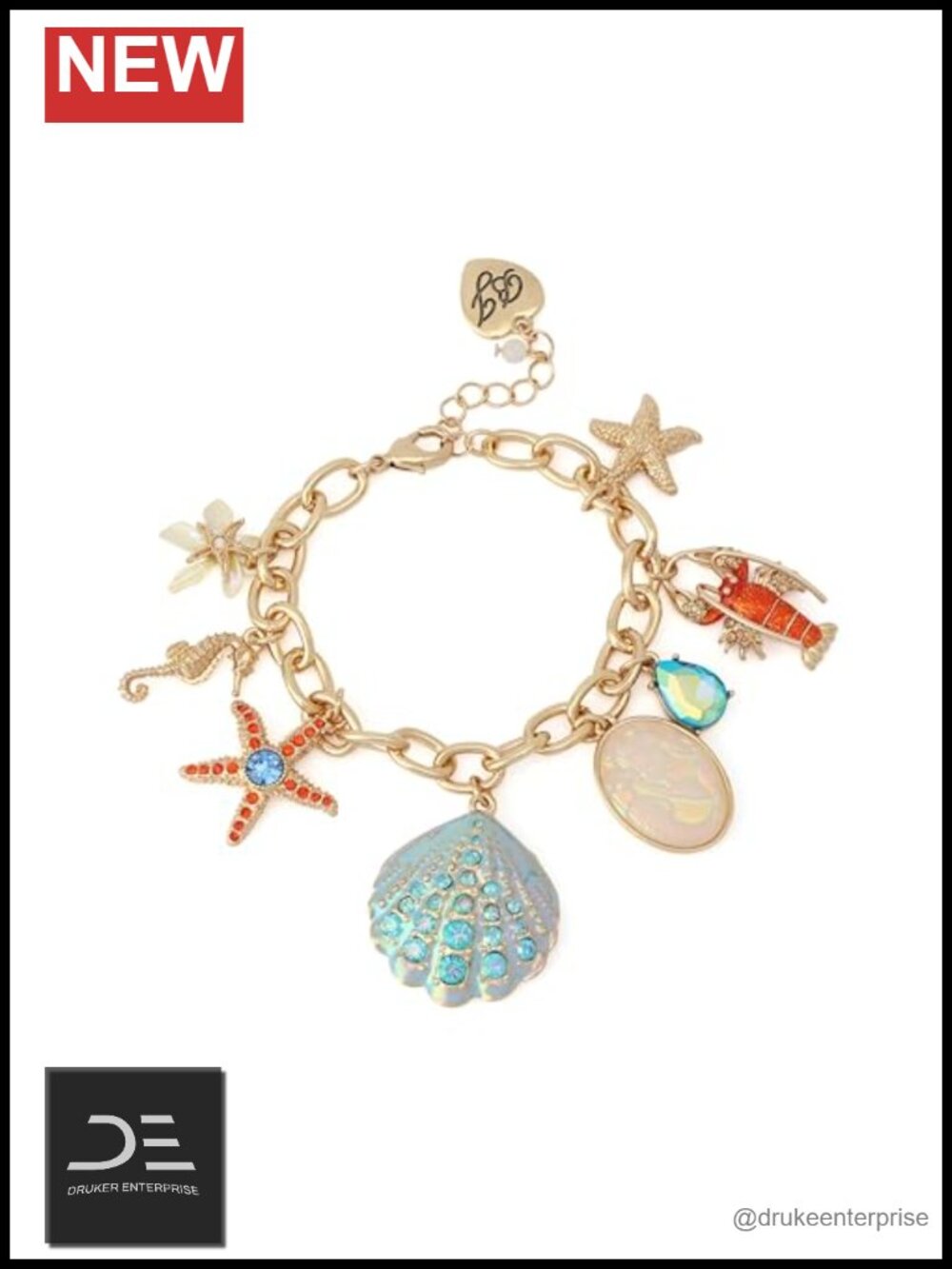 Betsey Johnson Charm Bracelet Chain Link Sea Life Lobster Clasp